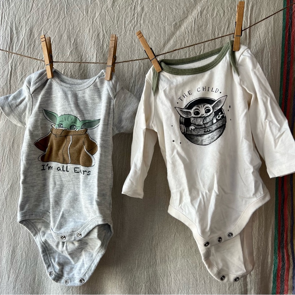 Baby GAP long sleeve Grogu bodysuit (plus Grogu shortsleeve bodysuit)